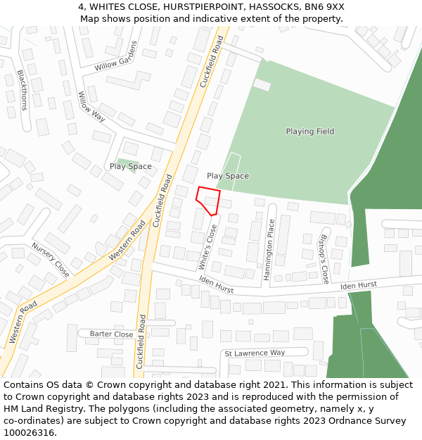 4, WHITES CLOSE, HURSTPIERPOINT, HASSOCKS, BN6 9XX: Location map and indicative extent of plot