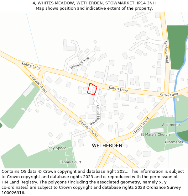 4, WHITES MEADOW, WETHERDEN, STOWMARKET, IP14 3NH: Location map and indicative extent of plot
