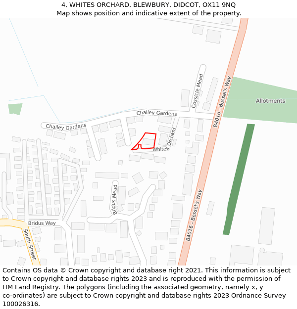 4, WHITES ORCHARD, BLEWBURY, DIDCOT, OX11 9NQ: Location map and indicative extent of plot