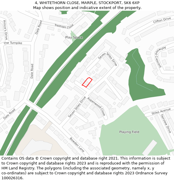 4, WHITETHORN CLOSE, MARPLE, STOCKPORT, SK6 6XP: Location map and indicative extent of plot