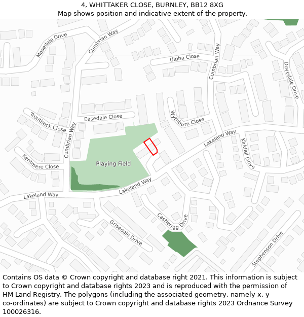 4, WHITTAKER CLOSE, BURNLEY, BB12 8XG: Location map and indicative extent of plot