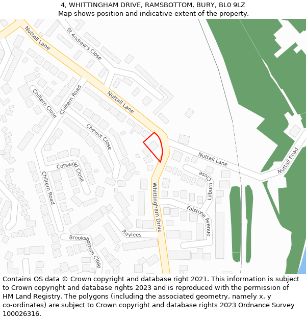 4, WHITTINGHAM DRIVE, RAMSBOTTOM, BURY, BL0 9LZ: Location map and indicative extent of plot