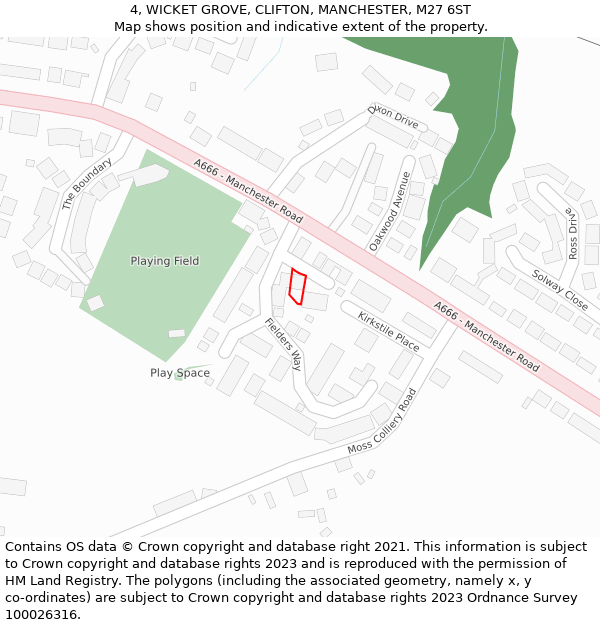 4, WICKET GROVE, CLIFTON, MANCHESTER, M27 6ST: Location map and indicative extent of plot