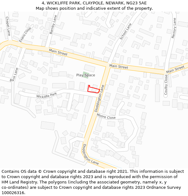 4, WICKLIFFE PARK, CLAYPOLE, NEWARK, NG23 5AE: Location map and indicative extent of plot