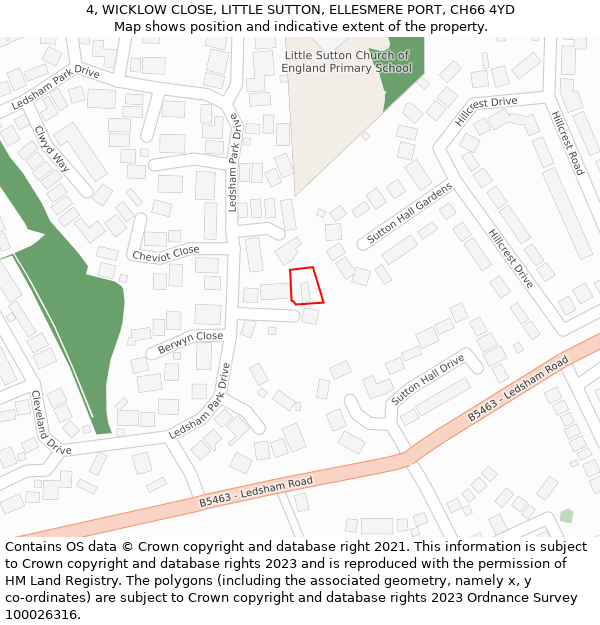 4, WICKLOW CLOSE, LITTLE SUTTON, ELLESMERE PORT, CH66 4YD: Location map and indicative extent of plot