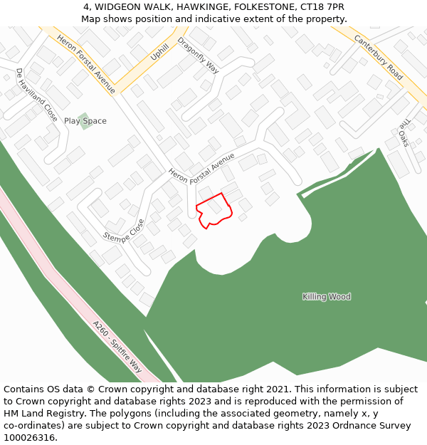 4, WIDGEON WALK, HAWKINGE, FOLKESTONE, CT18 7PR: Location map and indicative extent of plot