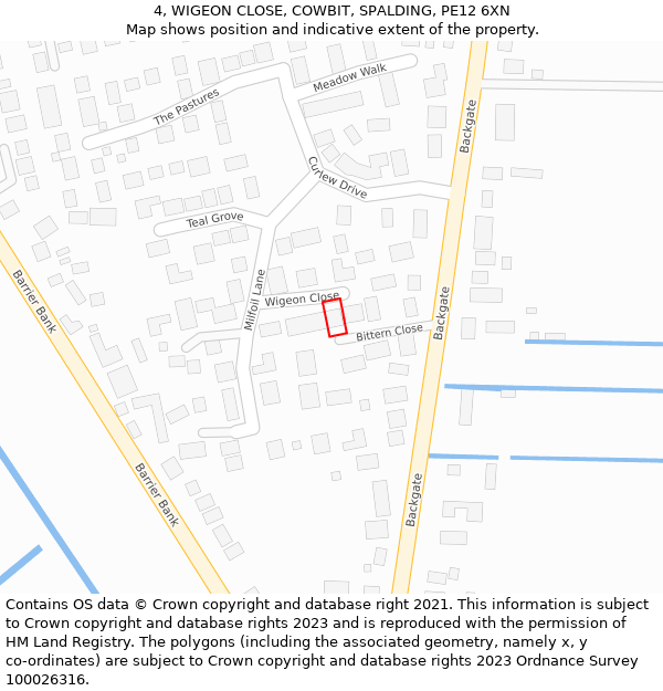 4, WIGEON CLOSE, COWBIT, SPALDING, PE12 6XN: Location map and indicative extent of plot