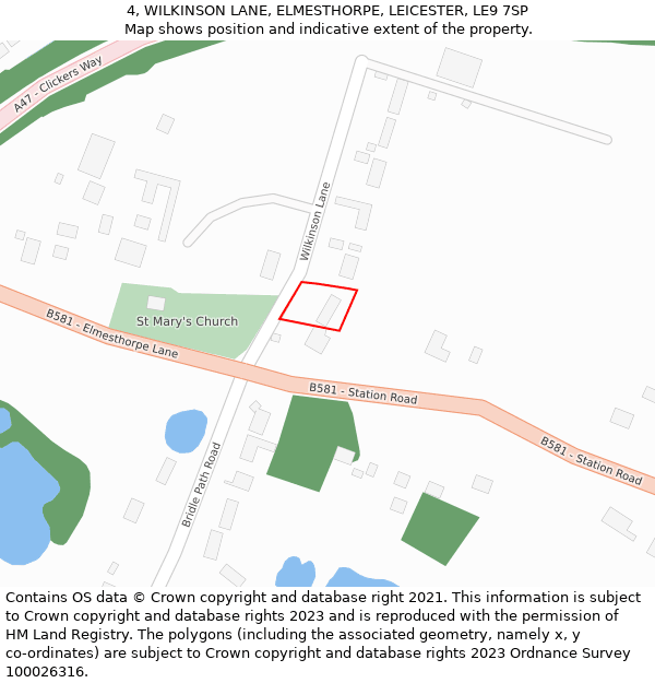 4, WILKINSON LANE, ELMESTHORPE, LEICESTER, LE9 7SP: Location map and indicative extent of plot