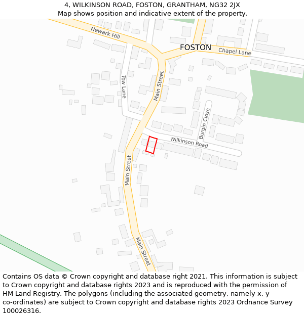 4, WILKINSON ROAD, FOSTON, GRANTHAM, NG32 2JX: Location map and indicative extent of plot