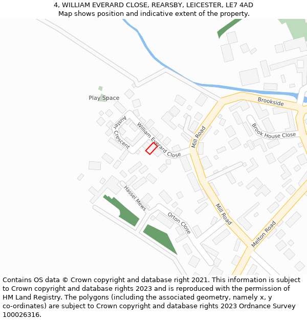 4, WILLIAM EVERARD CLOSE, REARSBY, LEICESTER, LE7 4AD: Location map and indicative extent of plot