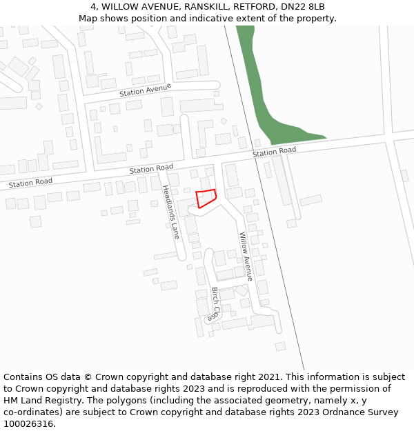4, WILLOW AVENUE, RANSKILL, RETFORD, DN22 8LB: Location map and indicative extent of plot