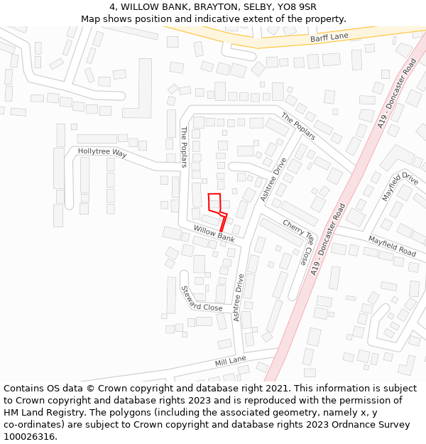 4, WILLOW BANK, BRAYTON, SELBY, YO8 9SR: Location map and indicative extent of plot