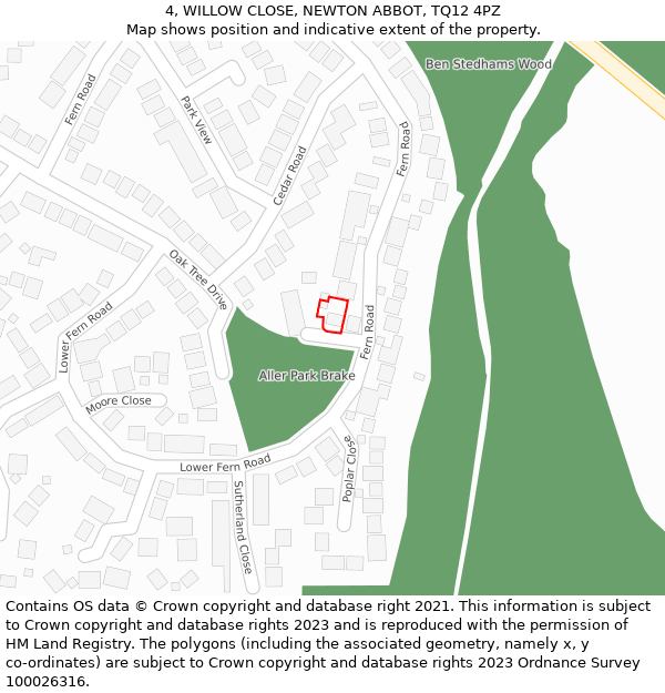 4, WILLOW CLOSE, NEWTON ABBOT, TQ12 4PZ: Location map and indicative extent of plot