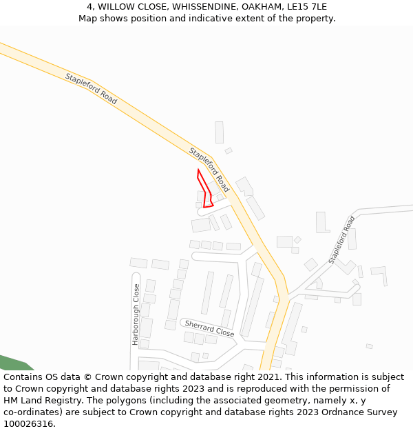 4, WILLOW CLOSE, WHISSENDINE, OAKHAM, LE15 7LE: Location map and indicative extent of plot