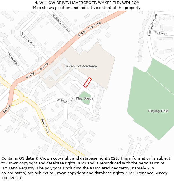 4, WILLOW DRIVE, HAVERCROFT, WAKEFIELD, WF4 2QA: Location map and indicative extent of plot