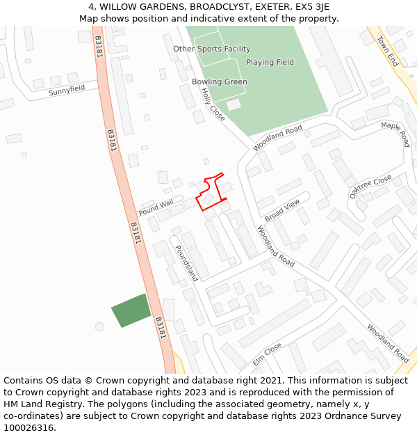 4, WILLOW GARDENS, BROADCLYST, EXETER, EX5 3JE: Location map and indicative extent of plot