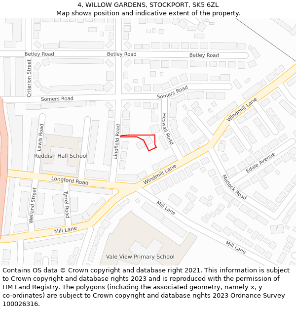 4, WILLOW GARDENS, STOCKPORT, SK5 6ZL: Location map and indicative extent of plot