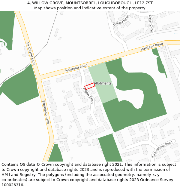 4, WILLOW GROVE, MOUNTSORREL, LOUGHBOROUGH, LE12 7ST: Location map and indicative extent of plot