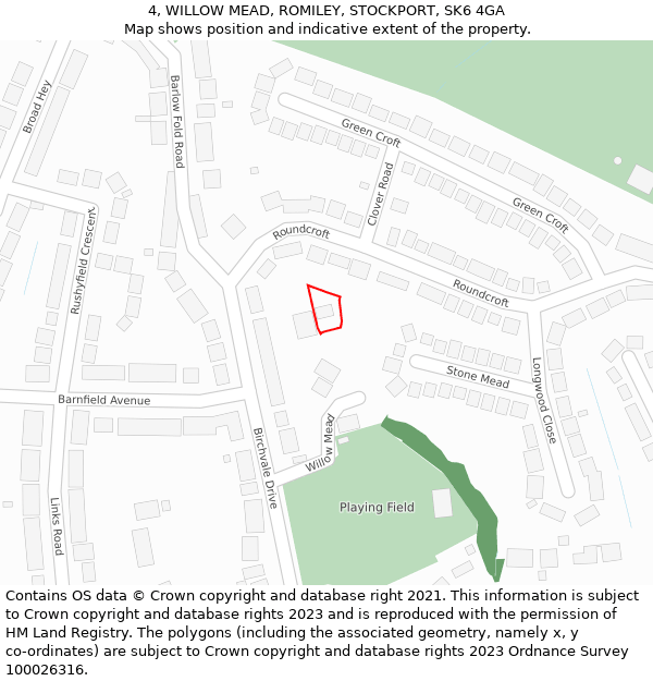 4, WILLOW MEAD, ROMILEY, STOCKPORT, SK6 4GA: Location map and indicative extent of plot