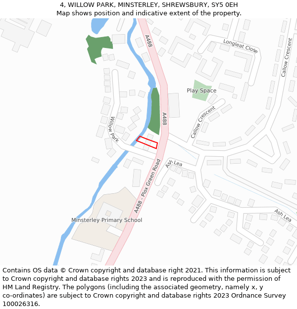 4, WILLOW PARK, MINSTERLEY, SHREWSBURY, SY5 0EH: Location map and indicative extent of plot