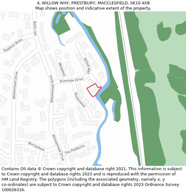 4, WILLOW WAY, PRESTBURY, MACCLESFIELD, SK10 4XB: Location map and indicative extent of plot