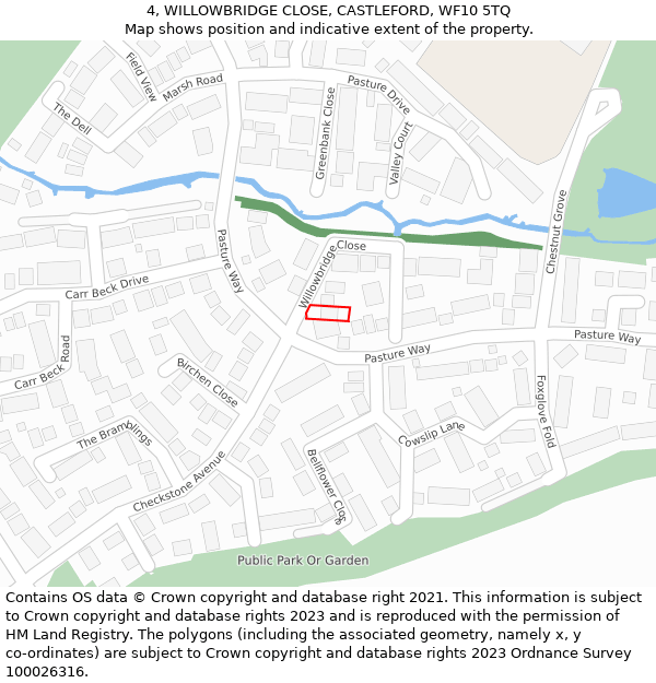4, WILLOWBRIDGE CLOSE, CASTLEFORD, WF10 5TQ: Location map and indicative extent of plot