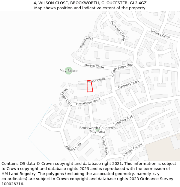 4, WILSON CLOSE, BROCKWORTH, GLOUCESTER, GL3 4GZ: Location map and indicative extent of plot