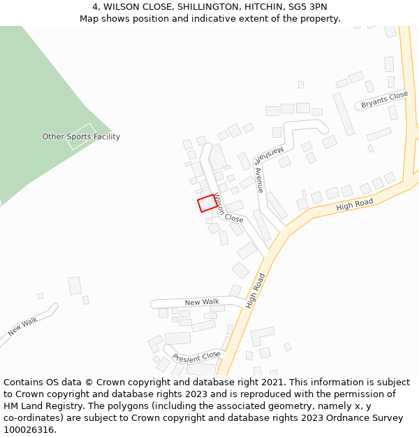 4, WILSON CLOSE, SHILLINGTON, HITCHIN, SG5 3PN: Location map and indicative extent of plot