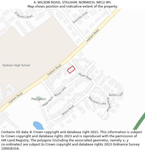 4, WILSON ROAD, STALHAM, NORWICH, NR12 9FL: Location map and indicative extent of plot