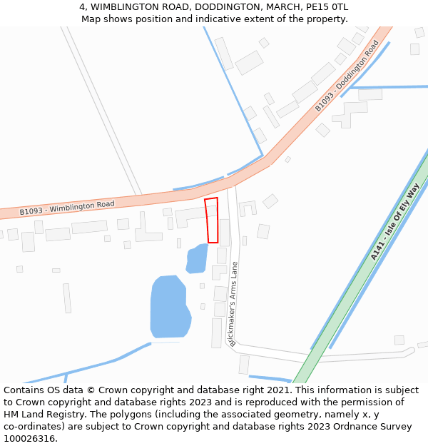 4, WIMBLINGTON ROAD, DODDINGTON, MARCH, PE15 0TL: Location map and indicative extent of plot