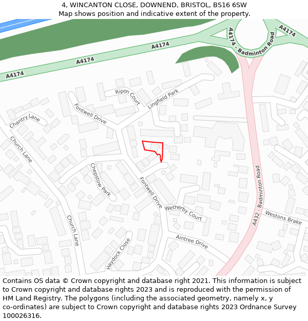 4, WINCANTON CLOSE, DOWNEND, BRISTOL, BS16 6SW: Location map and indicative extent of plot