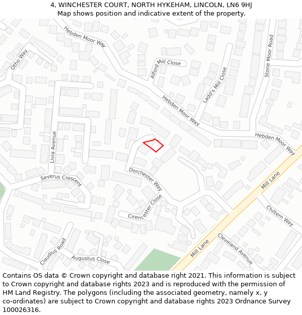 4, WINCHESTER COURT, NORTH HYKEHAM, LINCOLN, LN6 9HJ: Location map and indicative extent of plot