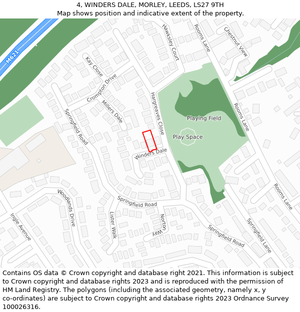 4, WINDERS DALE, MORLEY, LEEDS, LS27 9TH: Location map and indicative extent of plot