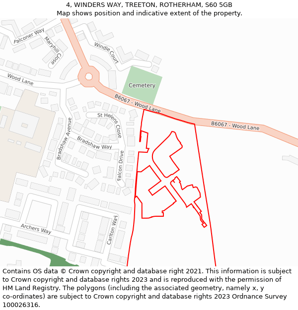 4, WINDERS WAY, TREETON, ROTHERHAM, S60 5GB: Location map and indicative extent of plot