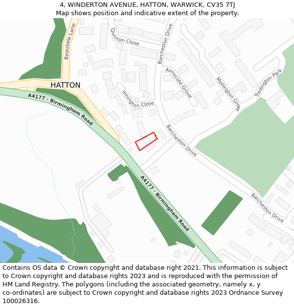 4, WINDERTON AVENUE, HATTON, WARWICK, CV35 7TJ: Location map and indicative extent of plot