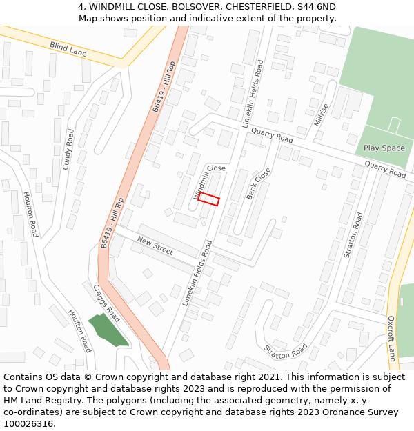 4, WINDMILL CLOSE, BOLSOVER, CHESTERFIELD, S44 6ND: Location map and indicative extent of plot