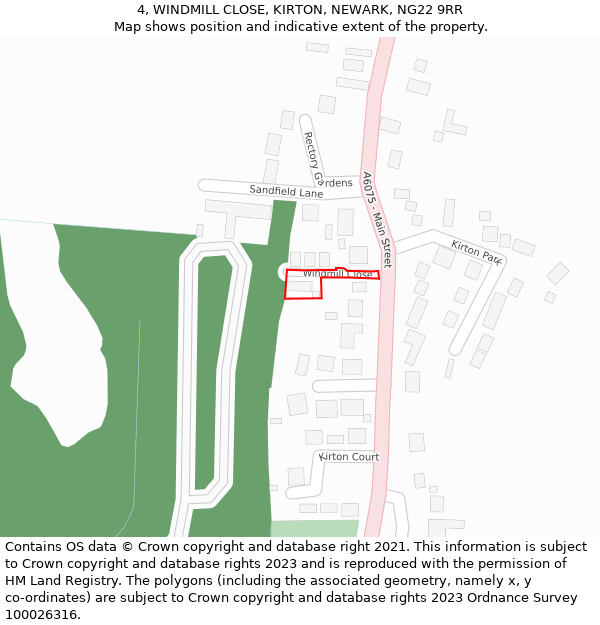4, WINDMILL CLOSE, KIRTON, NEWARK, NG22 9RR: Location map and indicative extent of plot