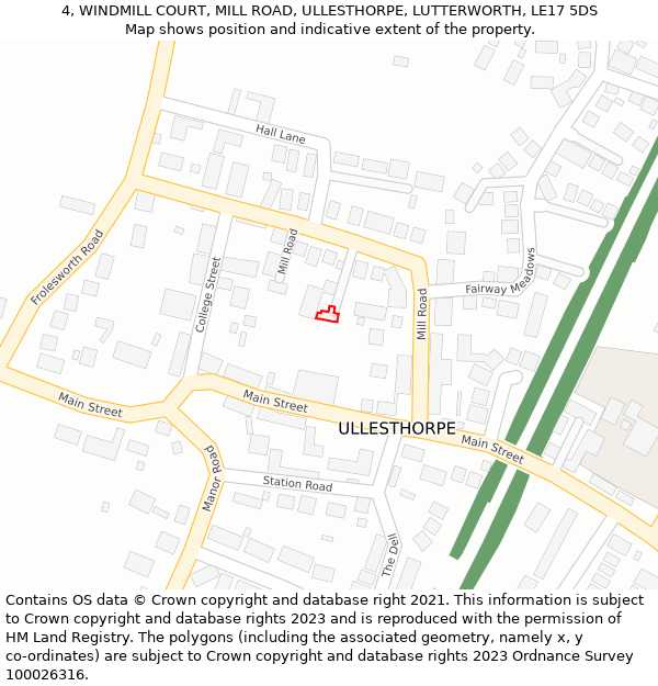 4, WINDMILL COURT, MILL ROAD, ULLESTHORPE, LUTTERWORTH, LE17 5DS: Location map and indicative extent of plot