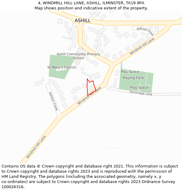 4, WINDMILL HILL LANE, ASHILL, ILMINSTER, TA19 9PA: Location map and indicative extent of plot