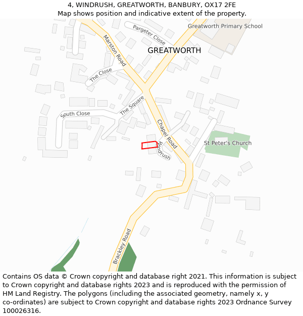 4, WINDRUSH, GREATWORTH, BANBURY, OX17 2FE: Location map and indicative extent of plot