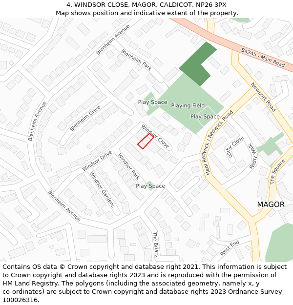 4, WINDSOR CLOSE, MAGOR, CALDICOT, NP26 3PX: Location map and indicative extent of plot