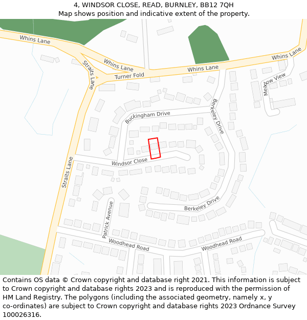 4, WINDSOR CLOSE, READ, BURNLEY, BB12 7QH: Location map and indicative extent of plot