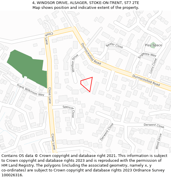 4, WINDSOR DRIVE, ALSAGER, STOKE-ON-TRENT, ST7 2TE: Location map and indicative extent of plot