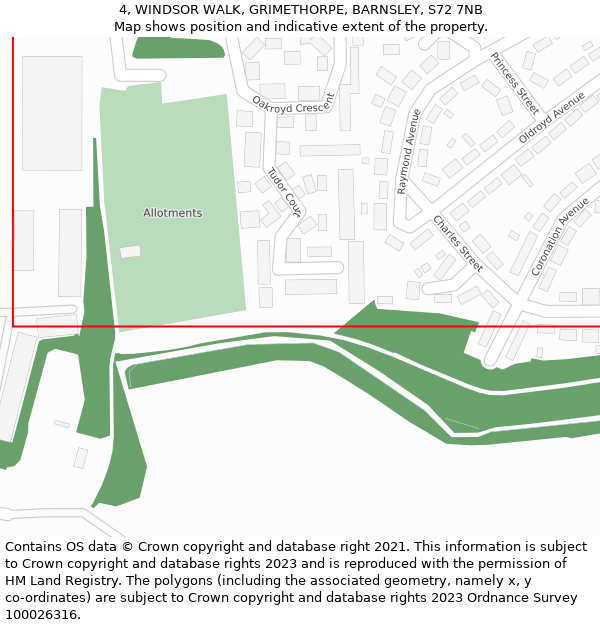 4, WINDSOR WALK, GRIMETHORPE, BARNSLEY, S72 7NB: Location map and indicative extent of plot