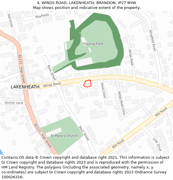 4, WINGS ROAD, LAKENHEATH, BRANDON, IP27 9HW: Location map and indicative extent of plot