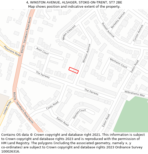 4, WINSTON AVENUE, ALSAGER, STOKE-ON-TRENT, ST7 2BE: Location map and indicative extent of plot