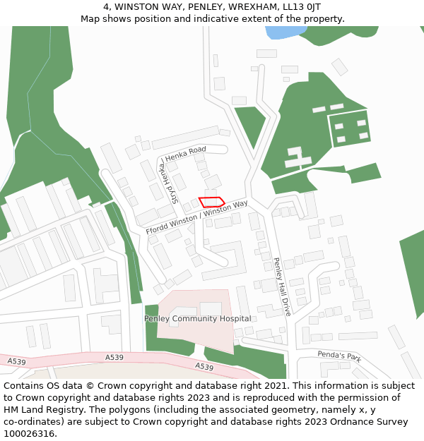 4, WINSTON WAY, PENLEY, WREXHAM, LL13 0JT: Location map and indicative extent of plot