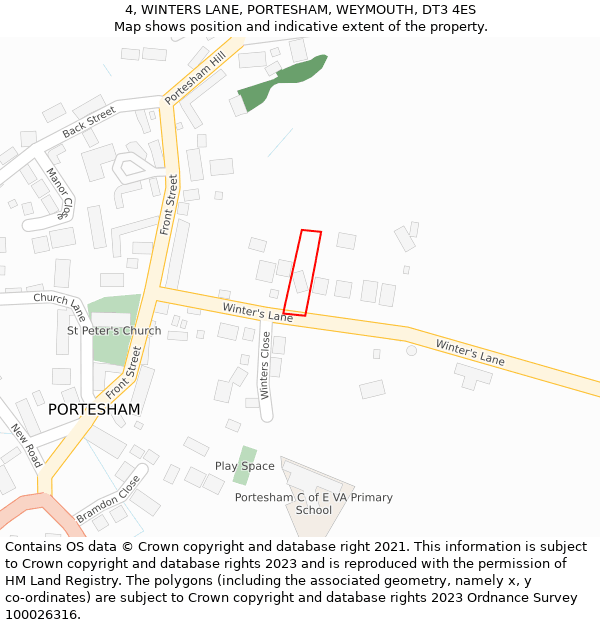 4, WINTERS LANE, PORTESHAM, WEYMOUTH, DT3 4ES: Location map and indicative extent of plot