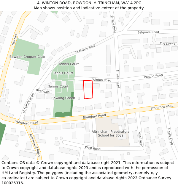 4, WINTON ROAD, BOWDON, ALTRINCHAM, WA14 2PG: Location map and indicative extent of plot
