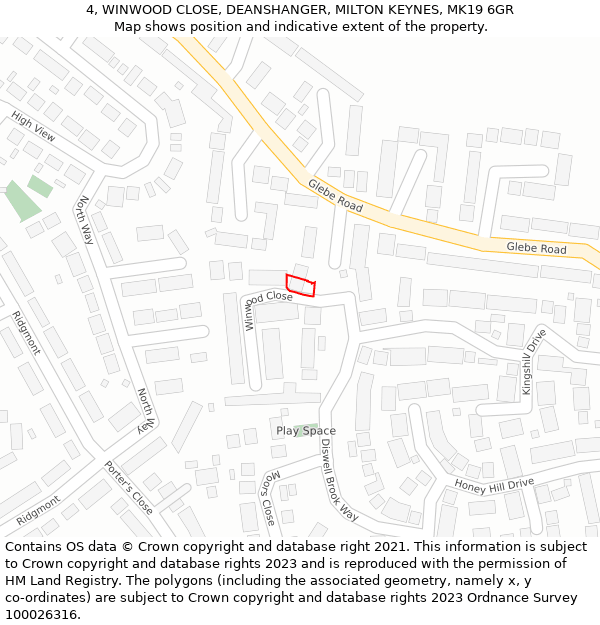 4, WINWOOD CLOSE, DEANSHANGER, MILTON KEYNES, MK19 6GR: Location map and indicative extent of plot